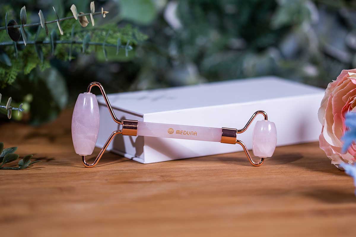 Rose quartz roller for facial massage