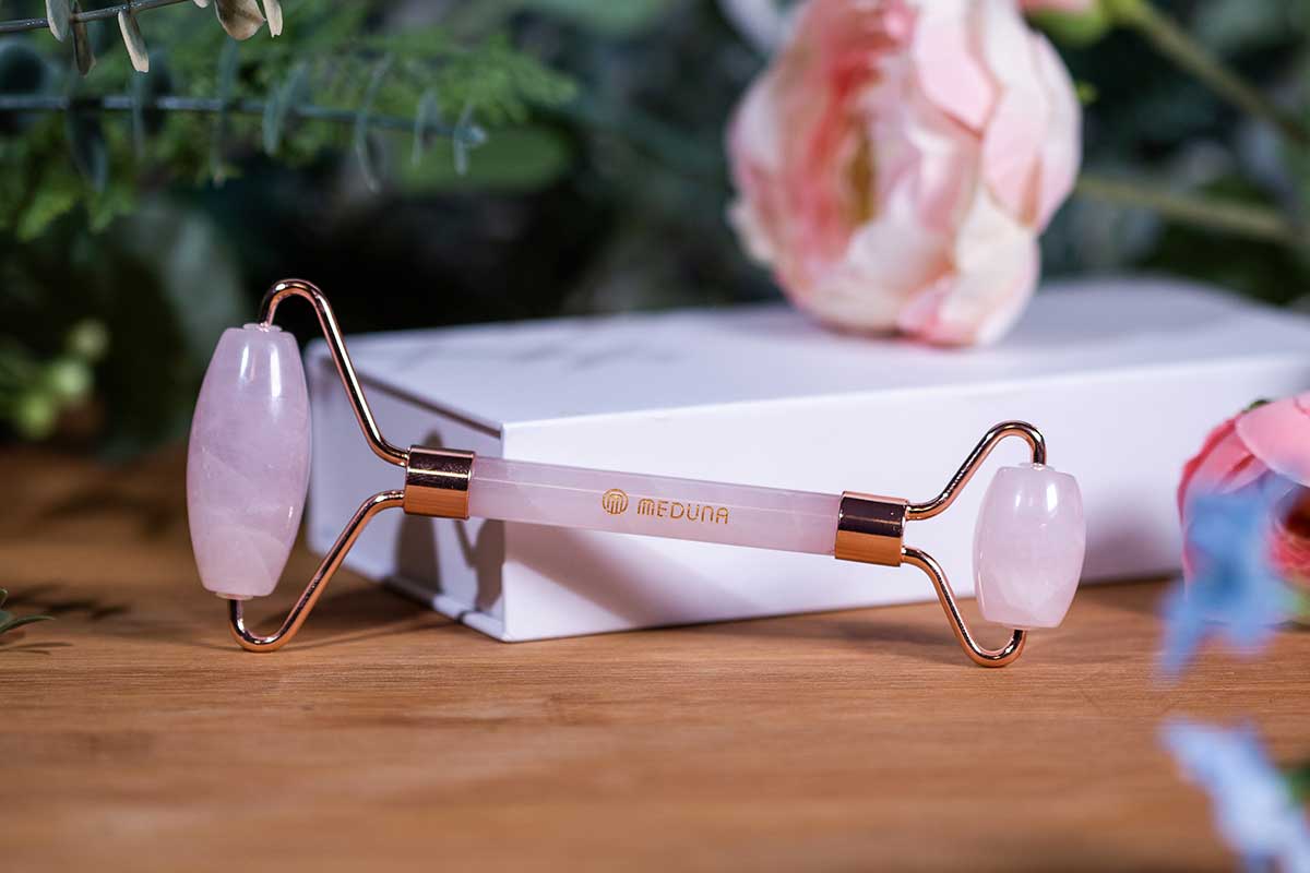 Rose quartz roller for facial massage