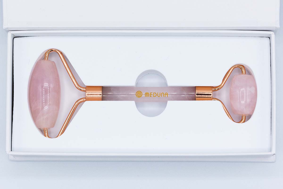 Rose quartz roller for facial massage